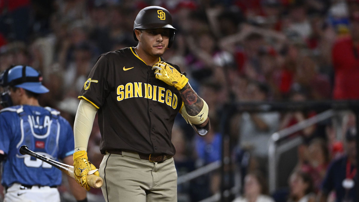 San Diego Padres third baseman Manny Machado (13) reacts after striking out to end the fifth inning against the Washington Nationals at Nationals Park.