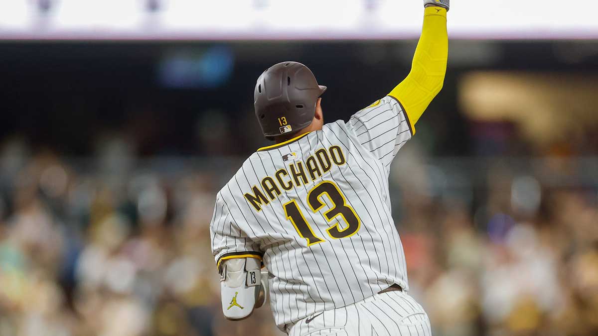 San Diego Padres designated hitter Manny Machado (13) celebrates after hitting a three-run home run during the seventh inning against the New York Mets at Petco Park.