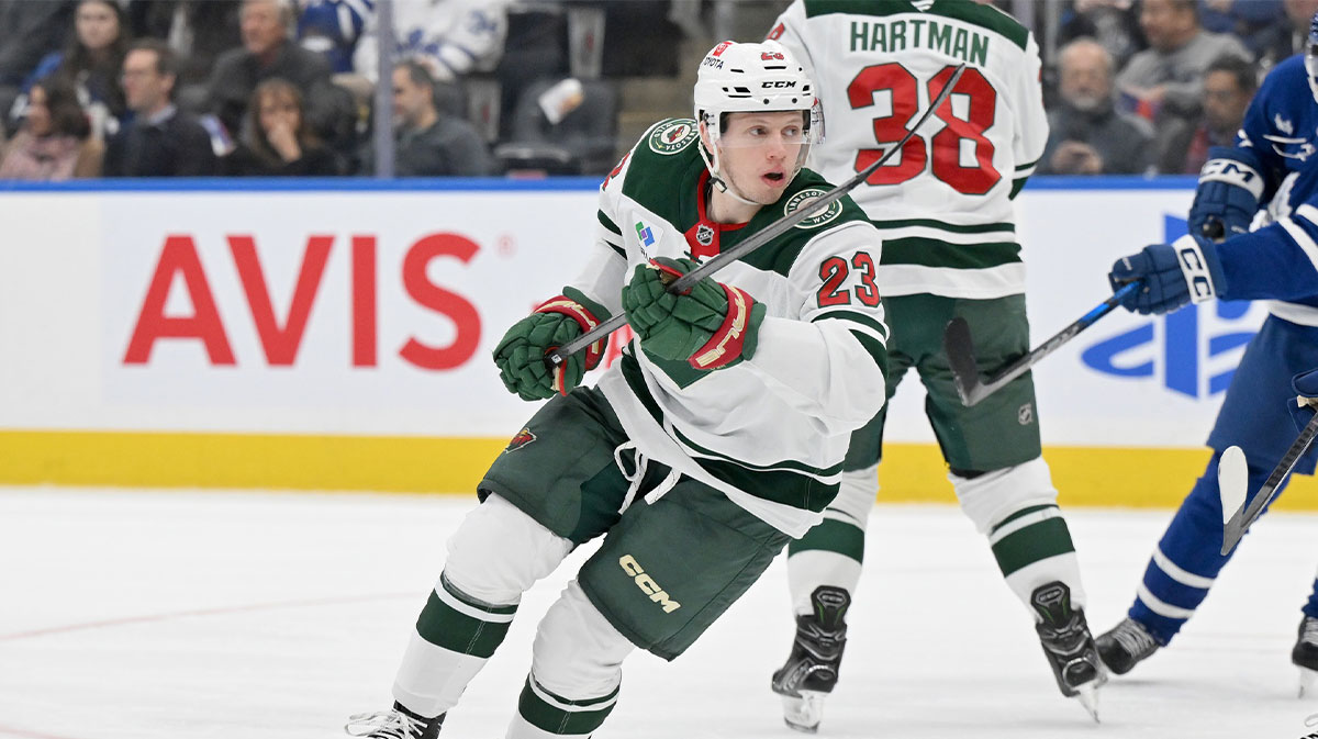 Minnesota Wild forward Marco Rossi (23) pursues the play against the Toronto Maple Leafs in the second period at Scotiabank Arena.
