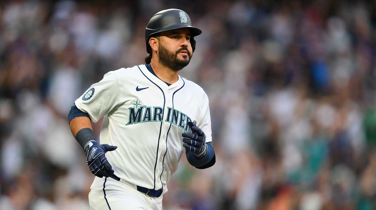 Seattle Mariners third baseman Eugenio Suarez (28) runs the bases after hitting a 2-run home run against the Chicago White Sox during the fourth inning at T-Mobile Park. 