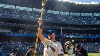 Seattle Mariners catcher Cal Raleigh (29) celebrates after a game against the Athletics at T-Mobile Park.