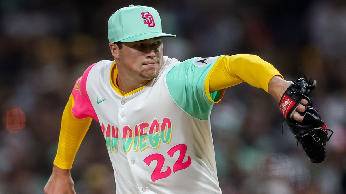 San Diego Padres pitcher Mason Miller (22) pitches during the eighth inning against the St. Louis Cardinals at Petco Park.