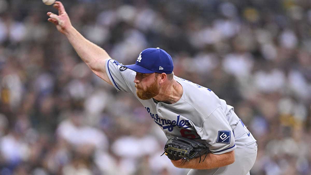 Los Angeles Dodgers relief pitcher Matt Sauer (64) during the second inning against the San Diego Padres at Petco Park.