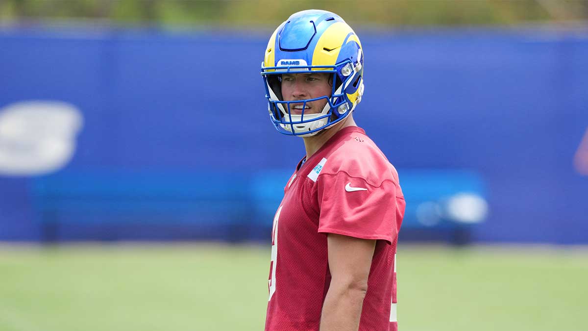 Los Angeles Rams quarterback Matthew Stafford (9) during organized team activities at Rams Practice Facility.
