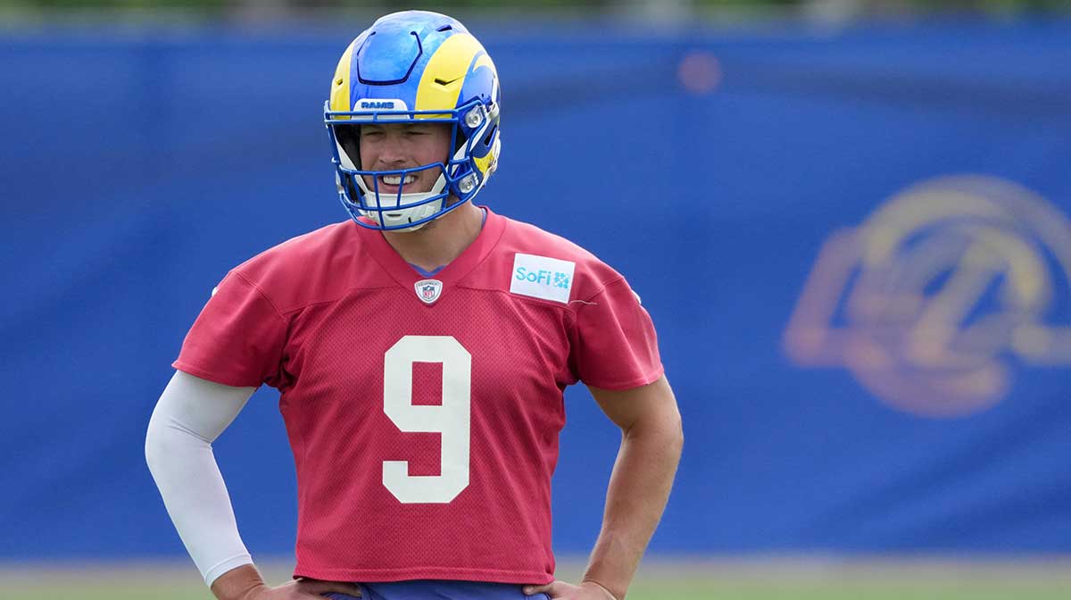 Los Angeles Rams quarterback Matthew Stafford (9) during organized team activities at Rams Practice Facility.