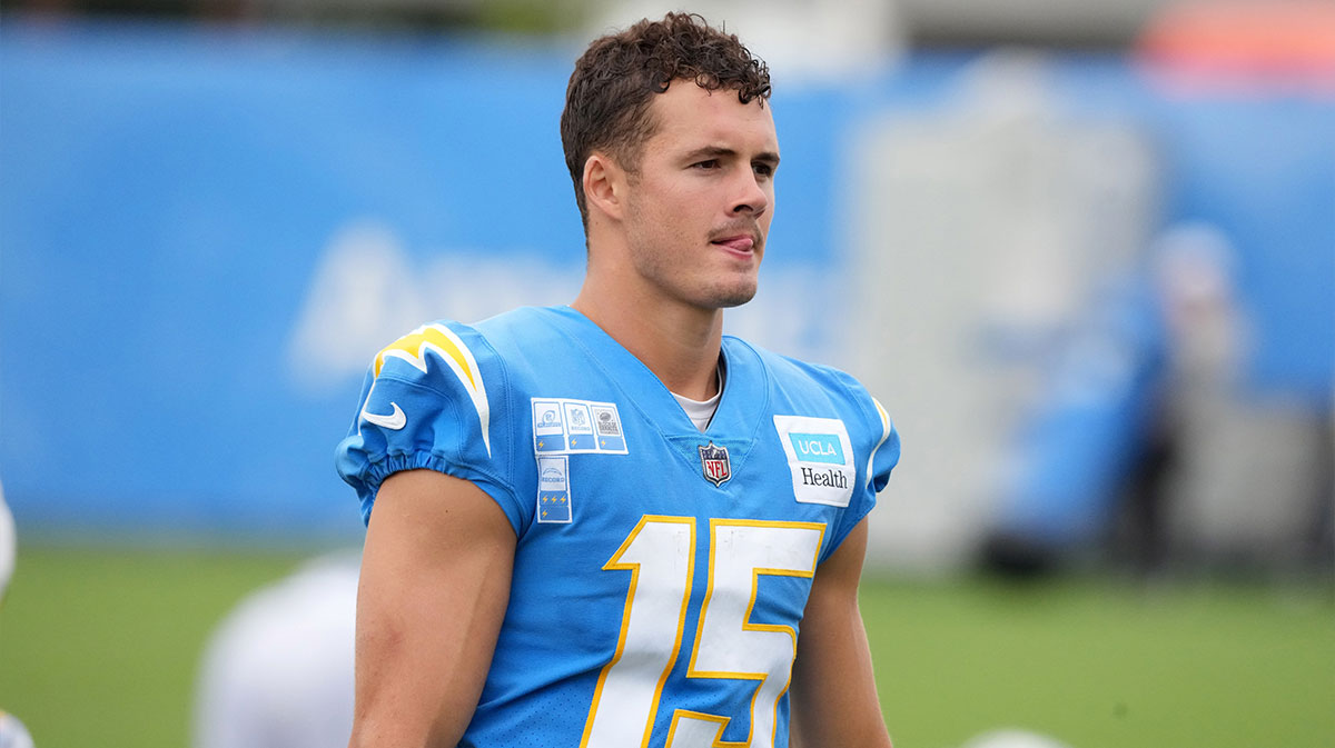 Los Angeles Chargers receiver Ladd McConkey (15) at training camp at The Bolt.