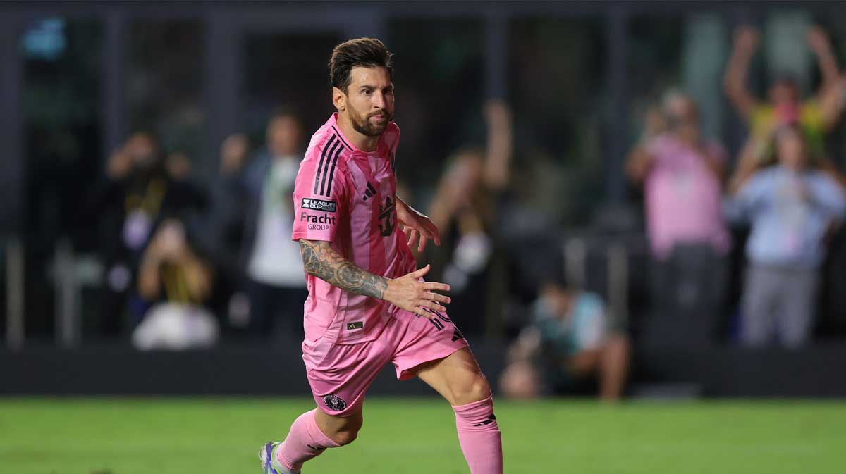 Inter Miami CF forward Lionel Messi (10) scores a penalty against the Orlando City during the second half at Chase Stadium.