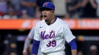 New York Mets relief pitcher Edwin Diaz (39) reacts after striking out Cleveland Guardians second baseman Daniel Schneemann (not pictured) to end the top of the ninth inning at Citi Field. Mets’ Edwin Díaz reveals he shook off catcher before walk-off homer ended scoreless streak in Mets-Brewers loss, snapping 19 straight scoreless outings.
