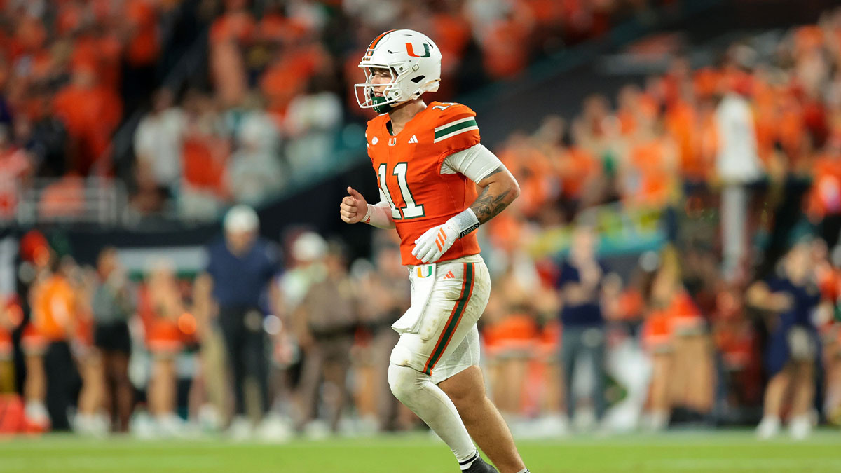 Miami Hurricanes quarterback Carson Beck (11) during the third quarter at Hard Rock Stadium.