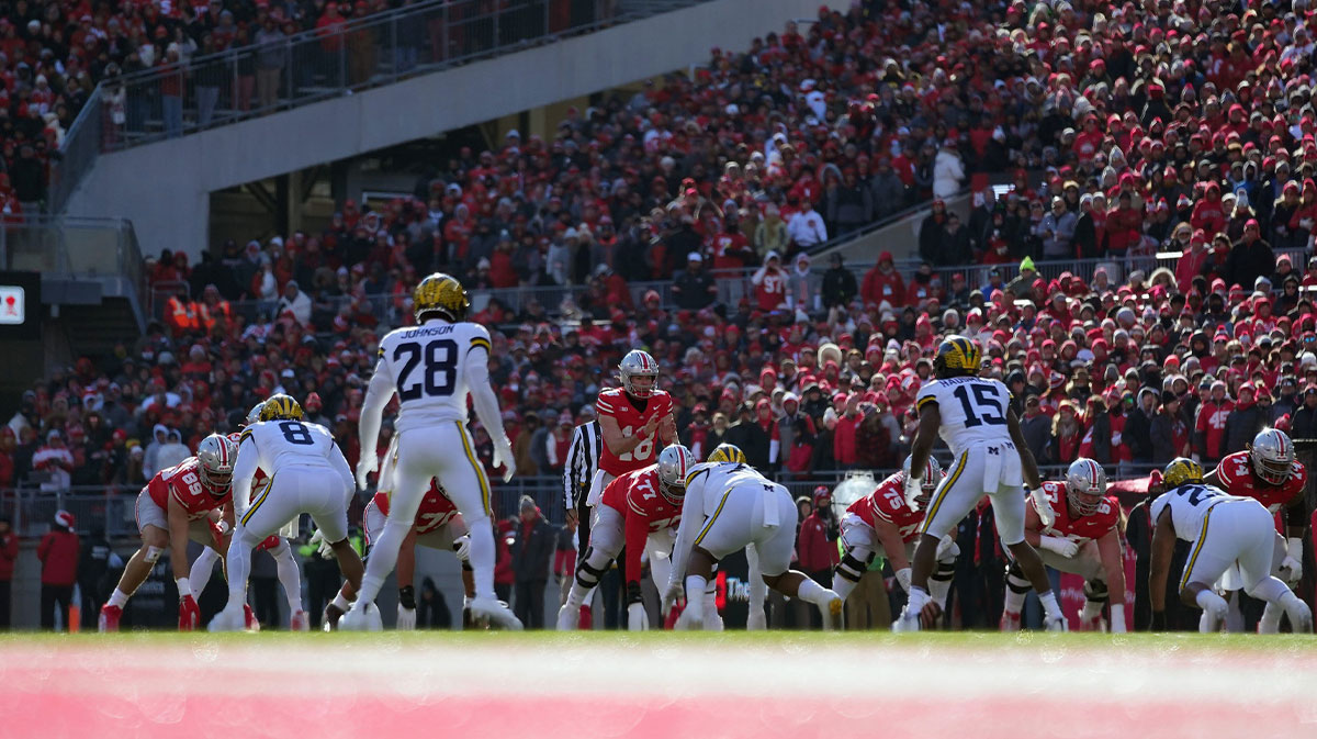 Ohio State Buckeyes quarterback Will Howard (18) takes a snap against Michigan Wolverines during the third quarter during the NCAA football game