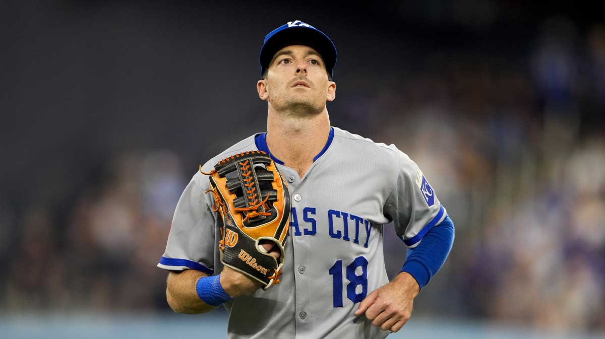 Kansas City Royals right fielder Mike Yastrzemski (18) runs to the dugout during the fifth inning in their MLB game against the Toronto Blue Jays at Rogers Centre.