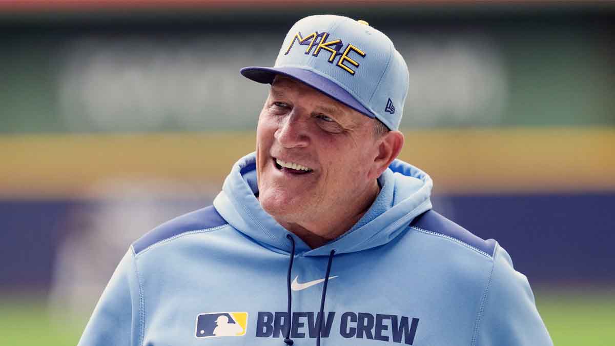 Milwaukee Brewers manager Pat Murphy (49) looks on during warmups prior to the game against the Colorado Rockies at American Family Field.