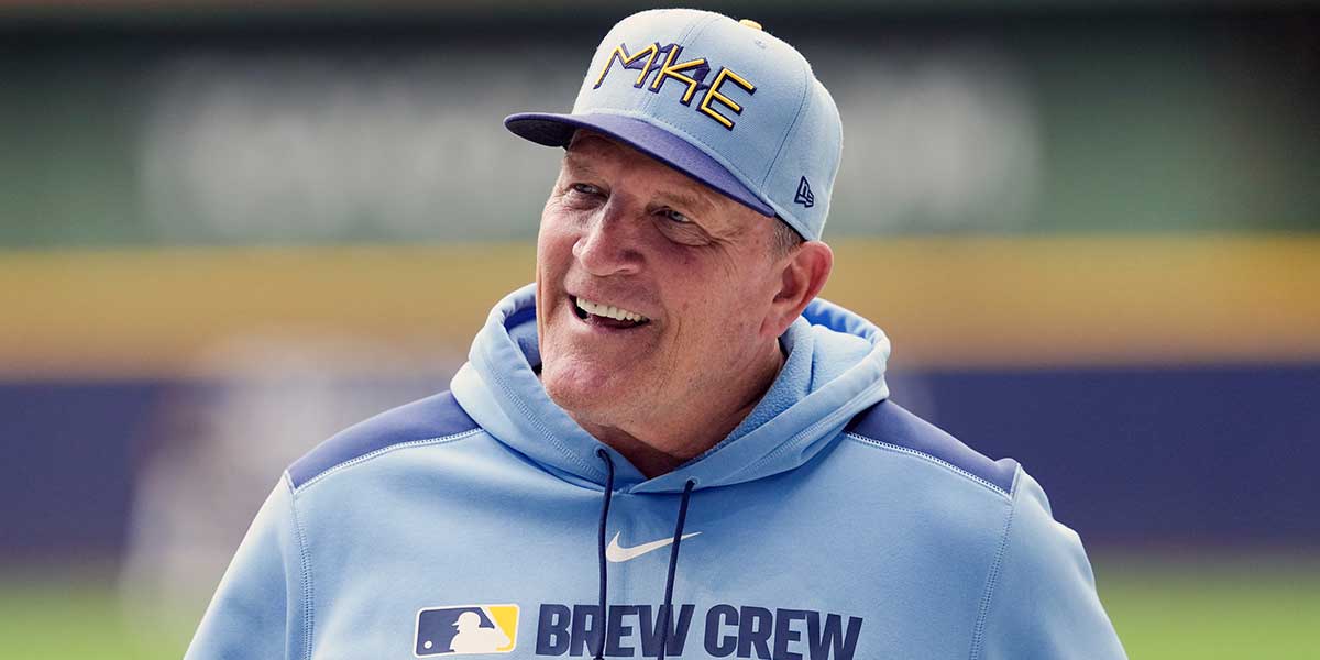 Milwaukee Brewers manager Pat Murphy (49) looks on during warmups prior to the game against the Colorado Rockies at American Family Field.