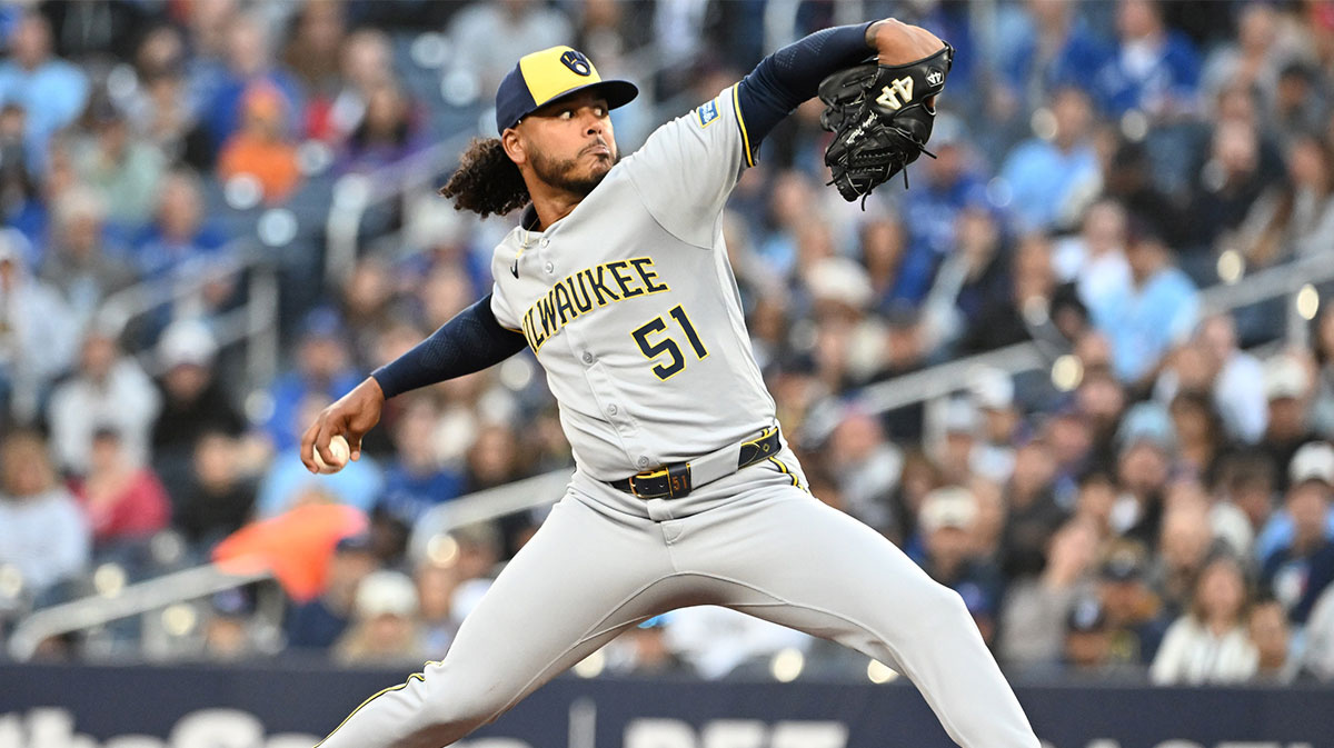 Milwaukee Brewers starting pitcher Freddy Peralta (51) delivers a pitch against the Toronto Blue Jays in the first inning at Rogers Centre.