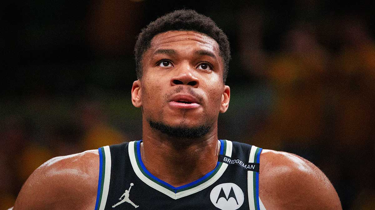 Milwaukee Bucks forward Giannis Antetokounmpo (34) during game five of the first round for the 2024 NBA Playoffs against the Indiana Pacers at Gainbridge Fieldhouse.