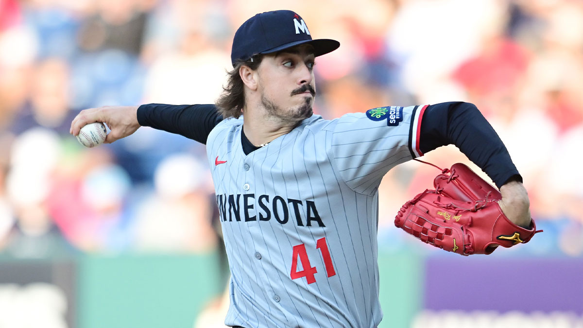 Minnesota Twins starting pitcher Joe Ryan (41) throws a pitch during the first inning against the Cleveland Guardians at Progressive Field.