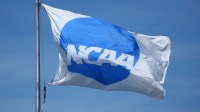 A NCAA logo flag at the NCAA Track and Field Championships at Hayward Field.