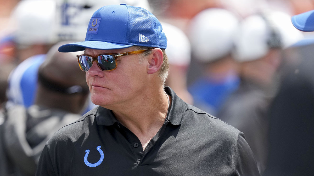 Indianapolis Colts general manager Chris Ballard walks the sideline in the game against the Cincinnati Bengals at Paycor Stadium.