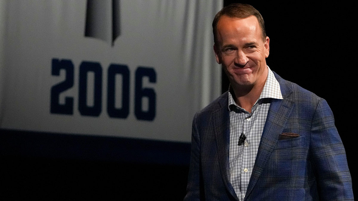 Former Indianapolis Colts quarterback Peyton Manning is introduced Monday, Feb. 24, 2025, during the “Night of Champions” at the Murat Theatre at the Old National Centre.