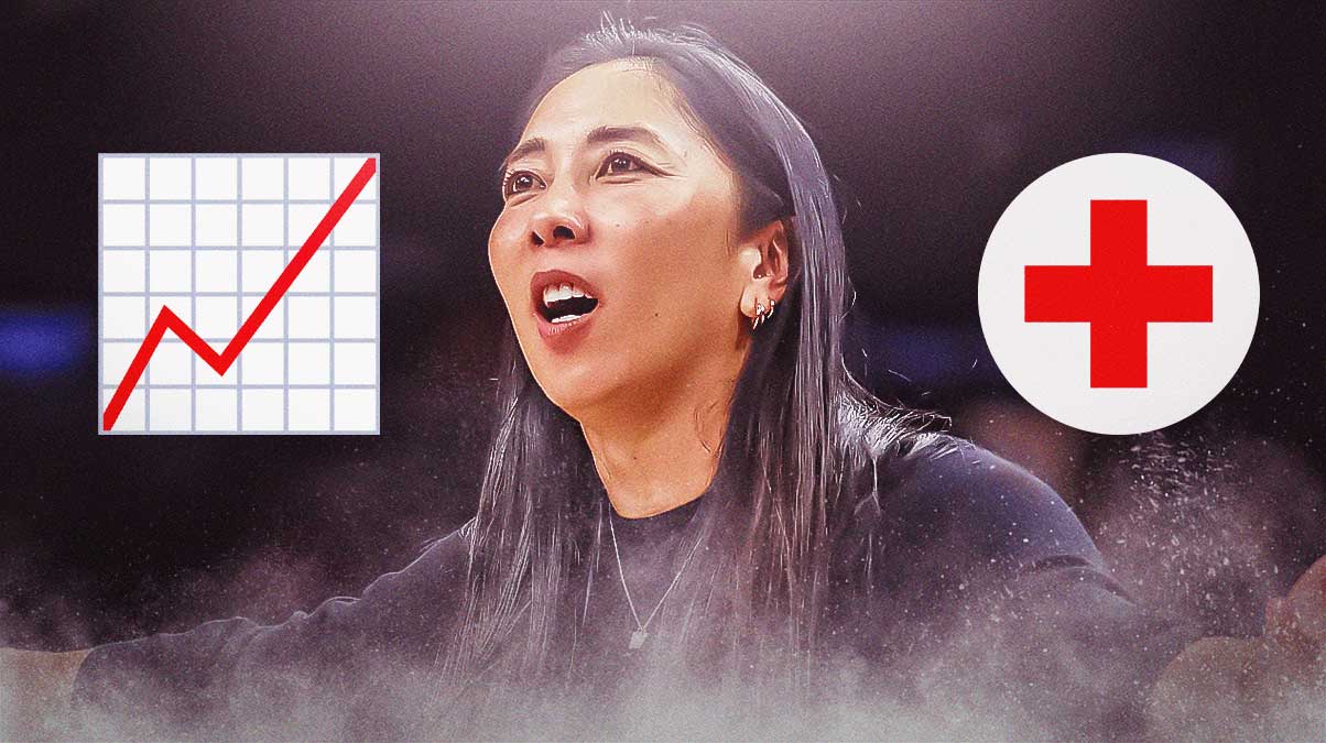 Valkyries' Natalie Nakase thinking with a stocks up emoji next to an injury cross right beside her.