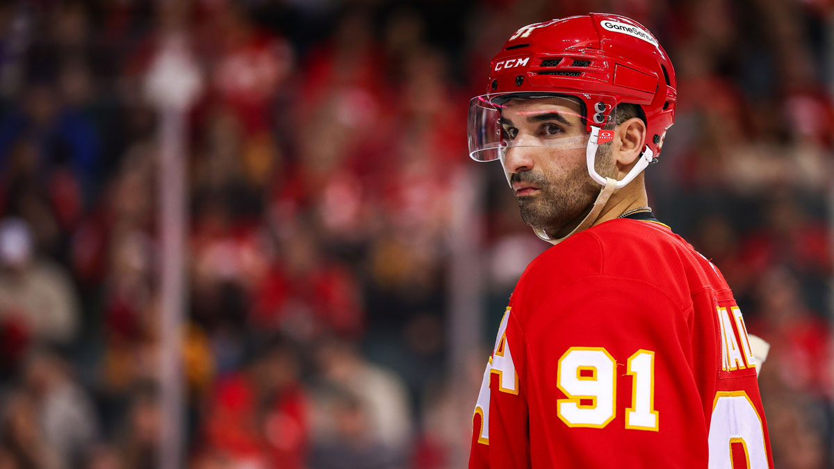 Calgary Flames center Nazem Kadri (91) against the Minnesota Wild during the second period at Scotiabank Saddledome.