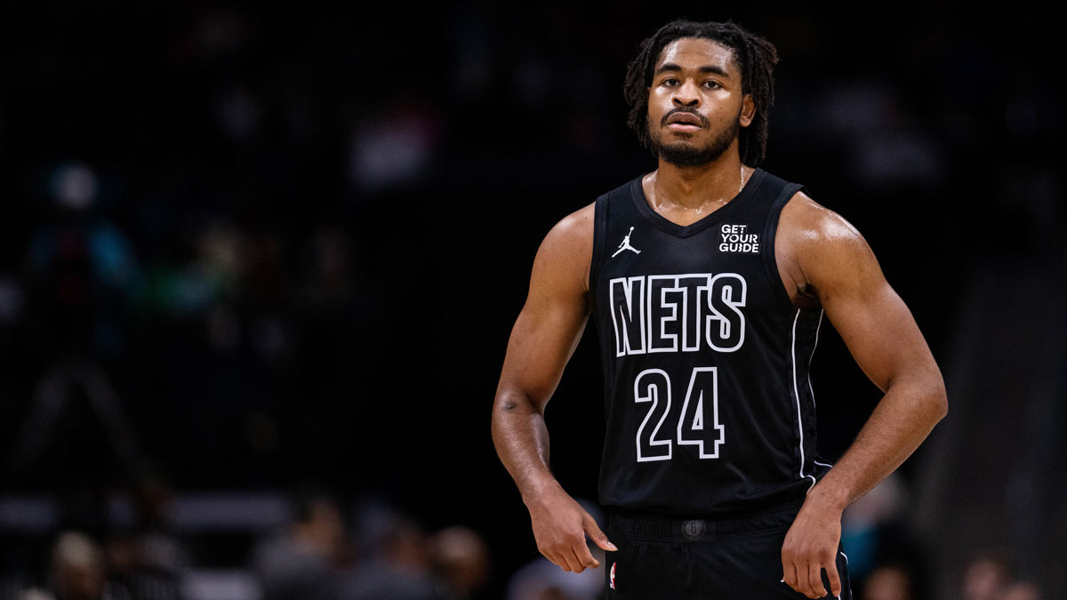 Brooklyn Nets guard Cam Thomas (24) looks to shoot in the first quarter against the Cleveland Cavaliers at Rocket Mortgage FieldHouse.