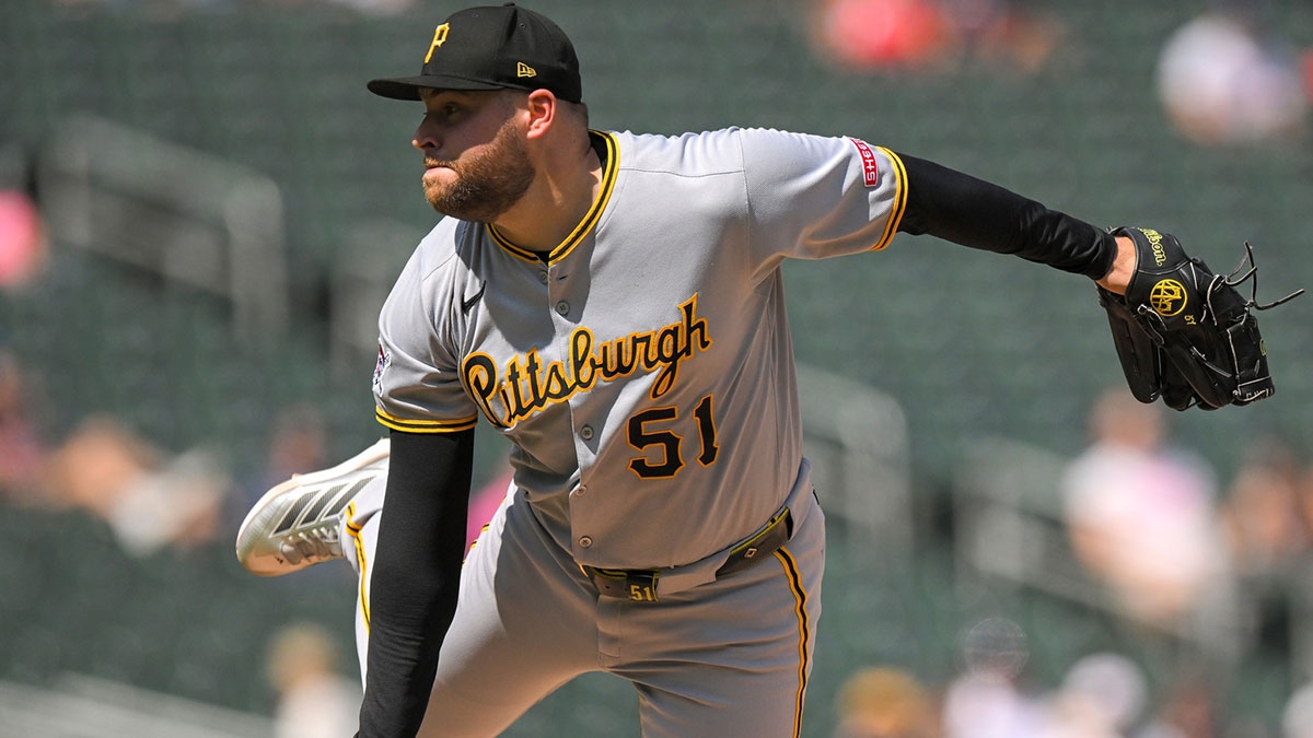 Pittsburgh Pirates relief pitcher David Bednar (51) delivers a pitch against the Minnesota Twins during the ninth inning at Target Field.
