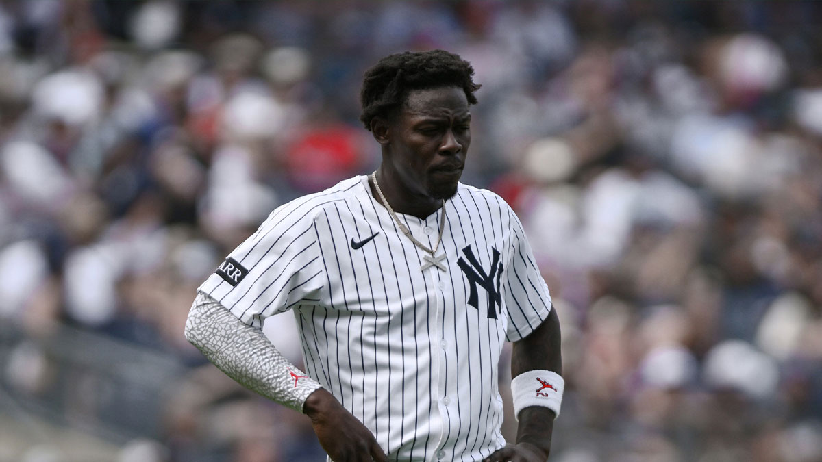 New York Yankees second baseman Jazz Chisholm Jr. (13) reacts after the sixth inning against the Philadelphia Phillies at Yankee Stadium.