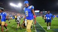 UCLA Bruins quarterback Nico Iamaleava (9) following the loss against the Utah Utes during the second half at Rose Bowl.