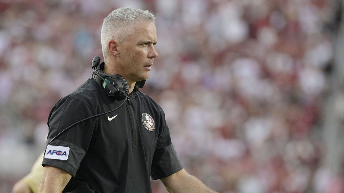 Florida State Seminoles head coach Mike Norvell reacts after a play against the Alabama Crimson Tide during the second half at Doak S. Campbell Stadium.