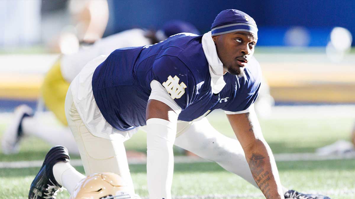 Notre Dame running back Jeremiyah Love during a Notre Dame football spring practice at Irish Athletic Center on Wednesday, March 26, 2025, in South Bend.