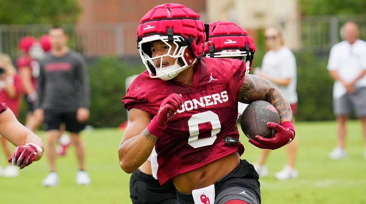 Running back Jaydn Ott #0 at the University of Oklahoma (OU) first fall open football practice, Friday, Aug. 1, 2025.