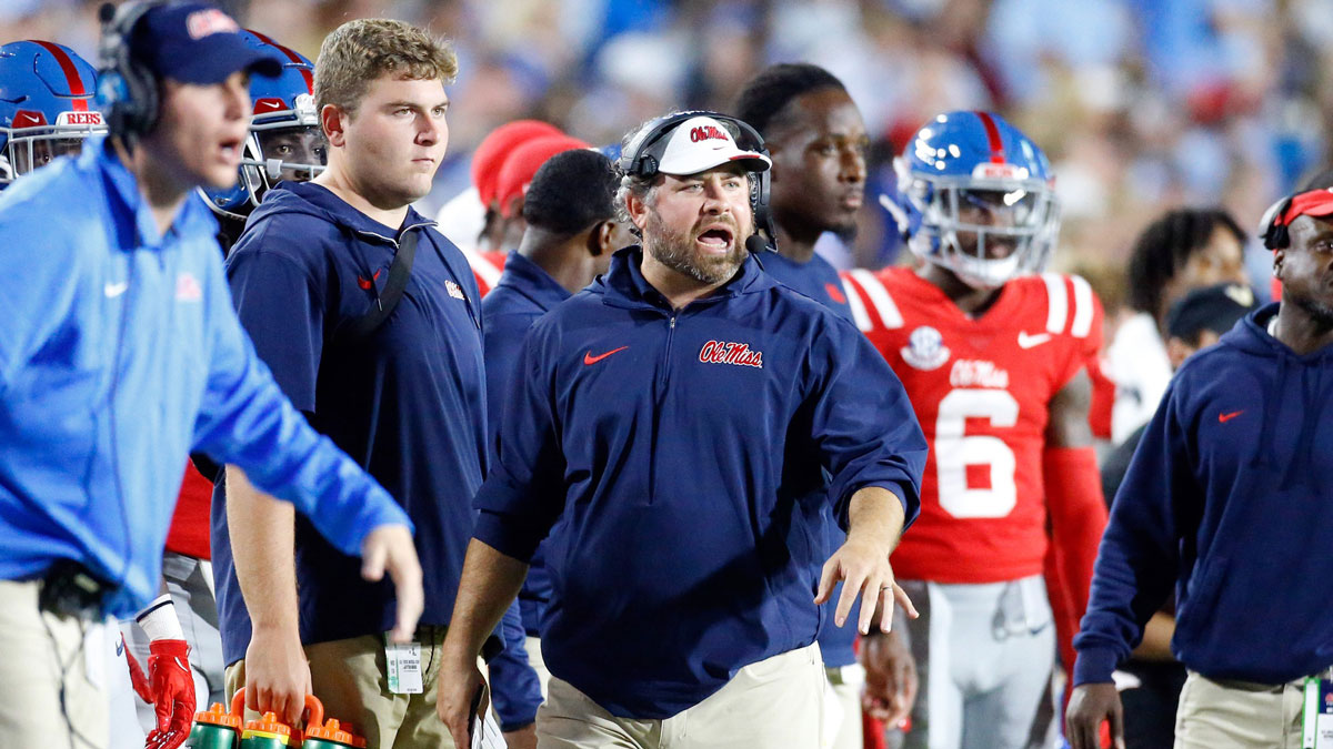 Mississippi Rebels defensive coorinator Pete Golding watches from the sidelines during the first half against the Vanderbilt Commodores at Vaught-Hemingway Stadium.