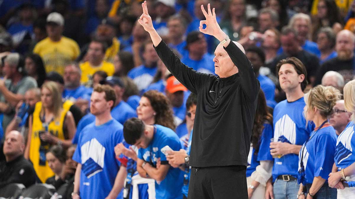 Indiana Pacers head coach Rick Carlisle gestures during the first half of game seven of the 2025 NBA Finals against the Oklahoma City Thunder at Paycom Center.