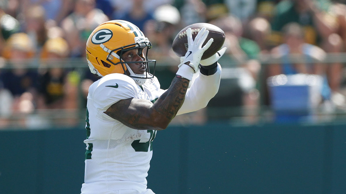 Green Bay Packers MarShawn Lloyd (32) participates in drills during fifth day of training camp on July 28, 2025, at Ray Nitschke Field in Ashwaubenon, Wis.