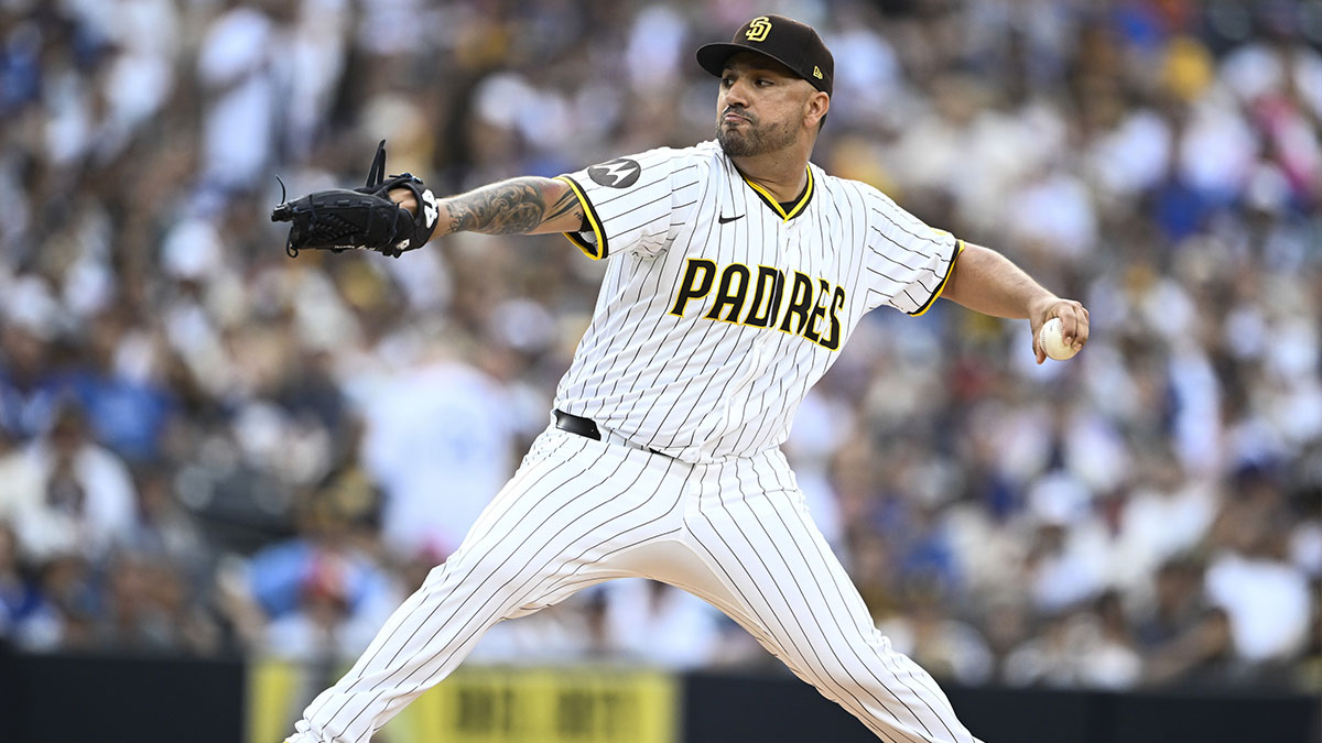 San Diego Padres starting pitcher Nestor Cortes (65) delivers during the first inning against the Los Angeles Dodgers at Petco Park.