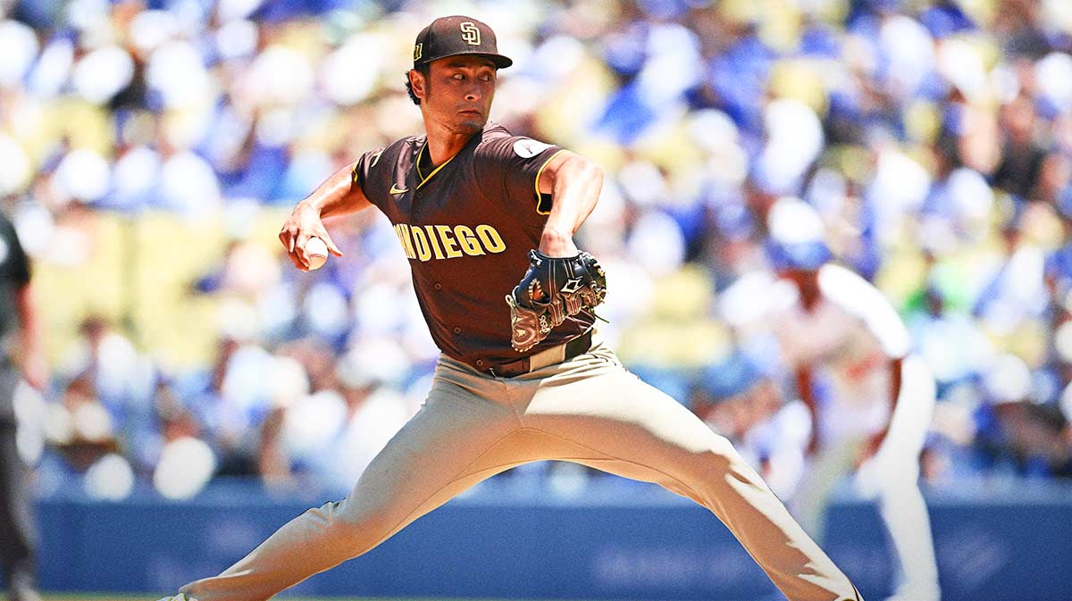 San Diego Padres starting pitcher Yu Darvish (11) pitches the ball during the first inning against the Los Angeles Dodgers at Dodger Stadium.
