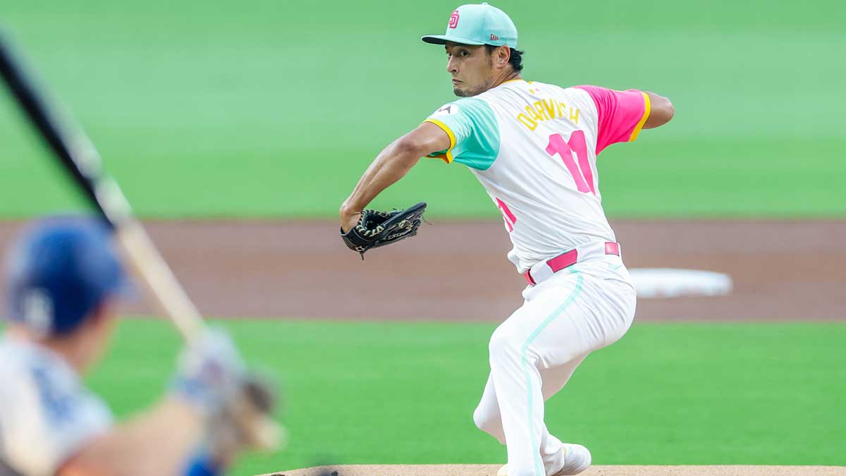 Padres starting pitcher Yu Darvish (11) throws a pitch during the first inning against the Los Angeles Dodgers at Petco Park