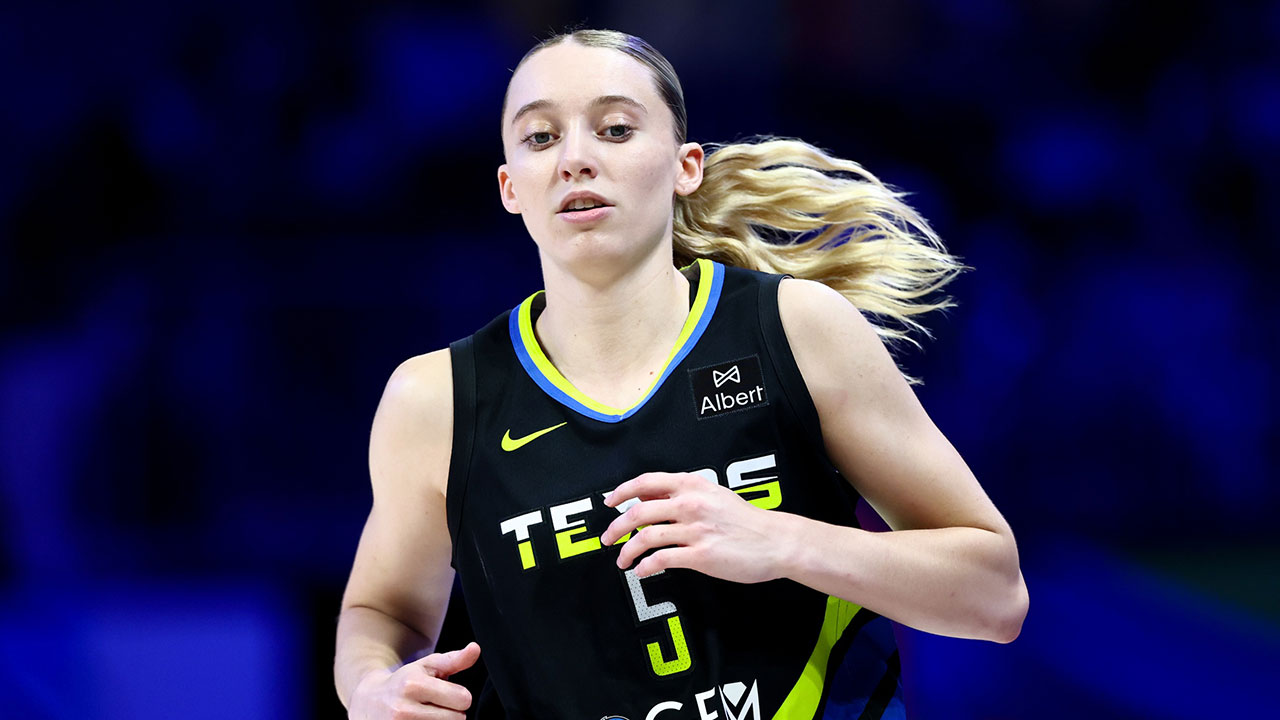 Dallas Wings guard Paige Bueckers (5) in action against the Golden State Valkyries during the second half at College Park Center.
