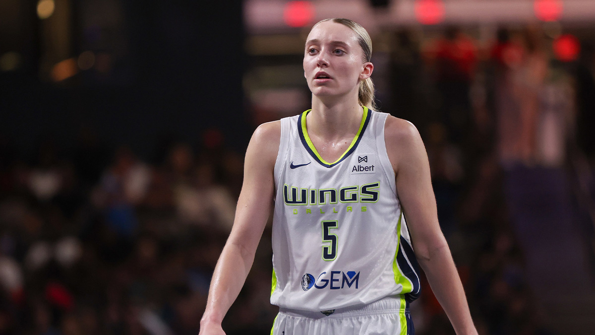 Dallas Wings guard Paige Bueckers (5) in action against the Atlanta Dream in the fourth quarter at Gateway Center Arena at College Park.