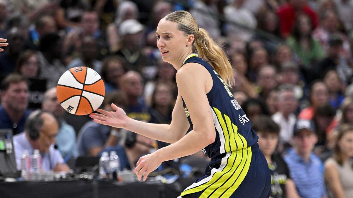Dallas Wings guard Paige Bueckers (5) in action during the game between the Dallas Wings and the Indiana Fever at the American Airlines Center.