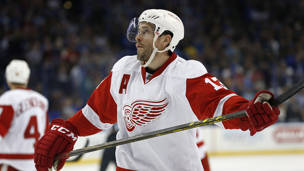 Detroit Red Wings center Pavel Datsyuk (13) looks on after losing to the Tampa Bay Lightning in game five of the first round of the 2016 Stanley Cup Playoffs at Amalie Arena. Tampa Bay Lightning defeated the Detroit Red Wings 1-0.