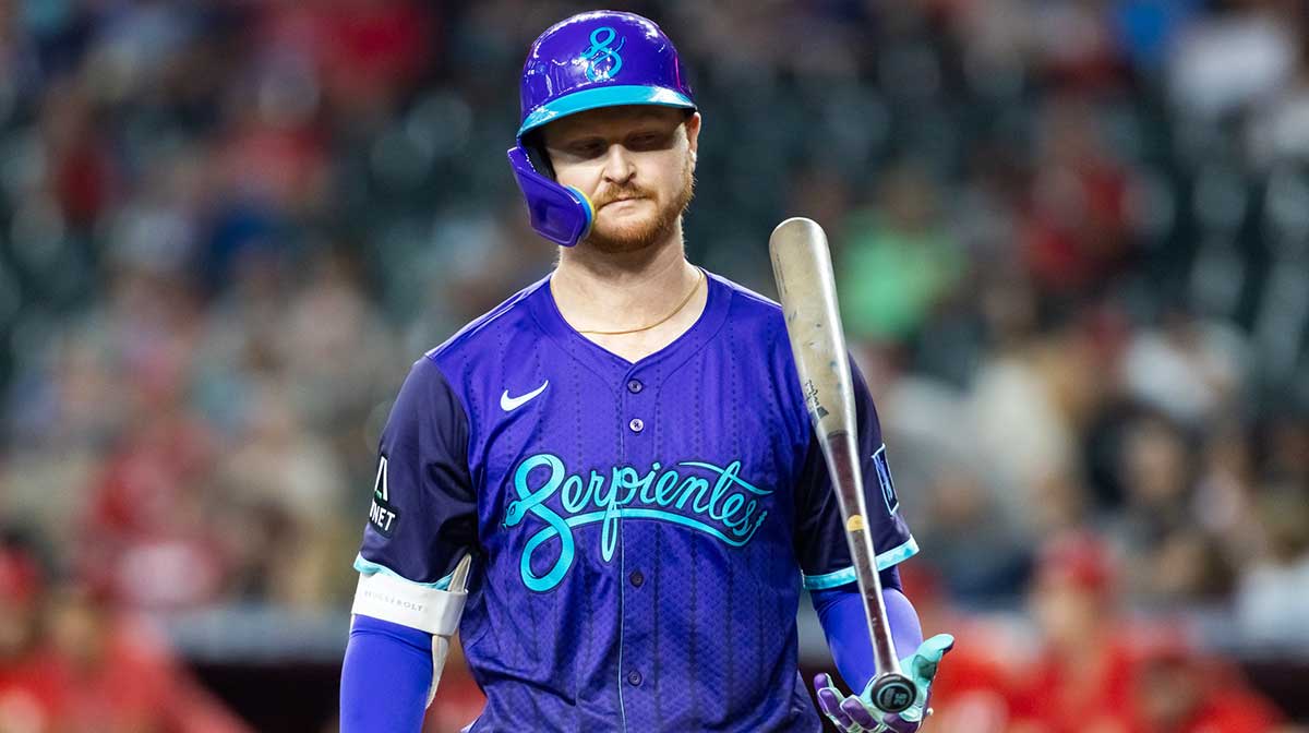 Arizona Diamondbacks first baseman Pavin Smith tosses his bat after striking out in the first inning against the Cincinnati Reds at Chase Field.