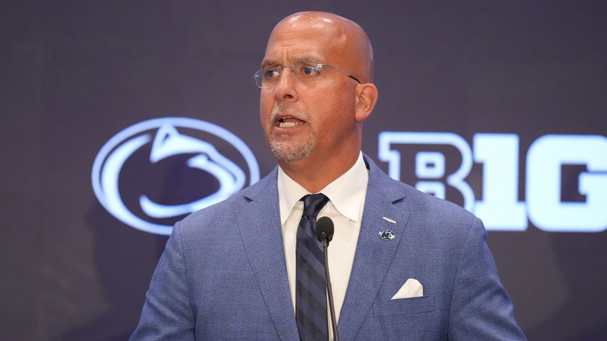 Penn State head coach James Franklin speaks to the media during the Big Ten NCAA college football media days at Mandalay Bay Resort.