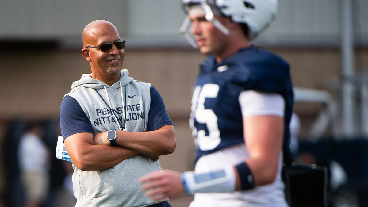 Penn State football head coach James Franklin smiles during a practice session outside Holuba Hall on Saturday, August 2, 2025, in State College.