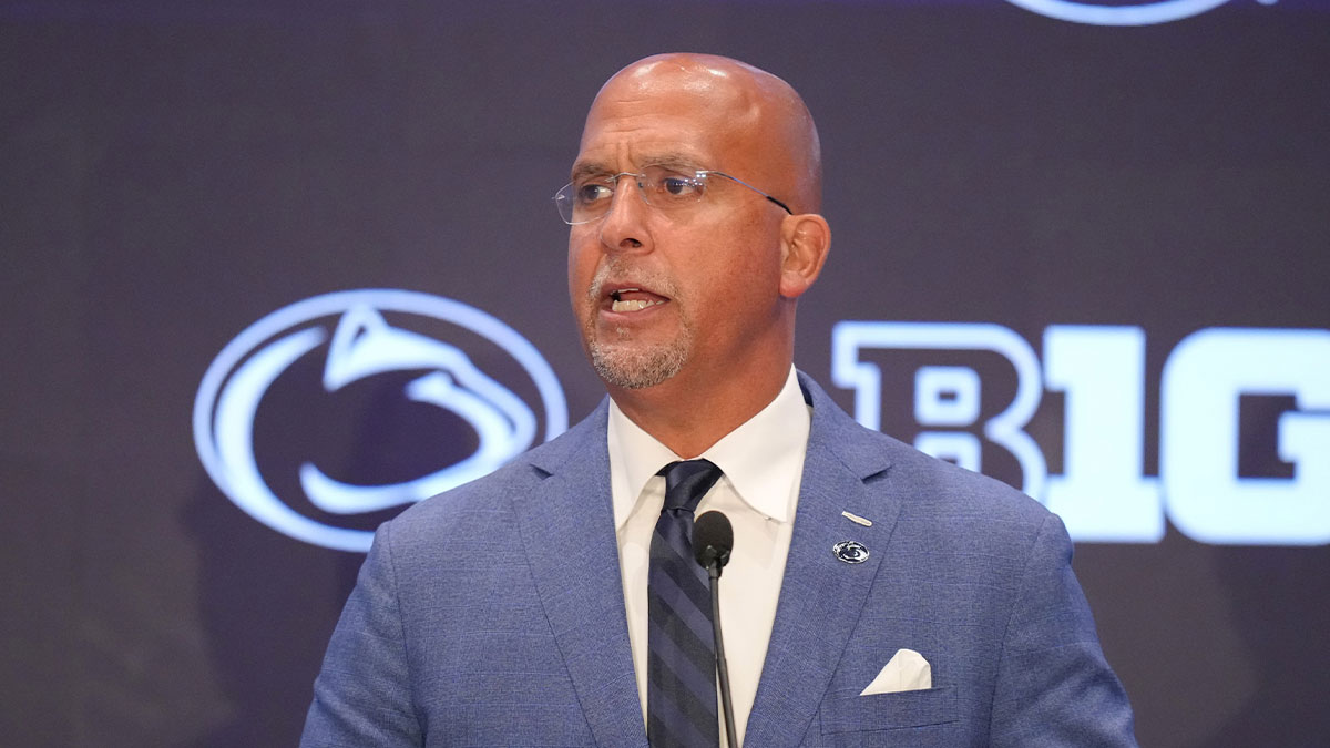 Penn State head coach James Franklin speaks to the media during the Big Ten NCAA college football media days at Mandalay Bay Resort.