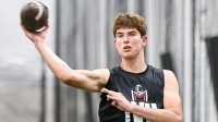 Hingham's Peter Bourque, of Tabor Academy, throws the ball at the M2 QB Academy's seventh annual Showdown Camp at Bryant University