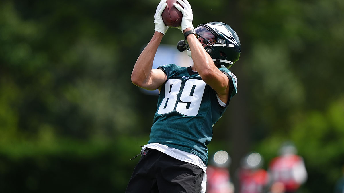 Philadelphia Eagles wide receiver Johnny Wilson (89) makes a reception during a practice drill at NovaCare Complex.