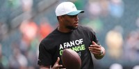 Philadelphia Eagles running back Saquon Barkley before a game against the Cleveland Browns at Lincoln Financial Field.