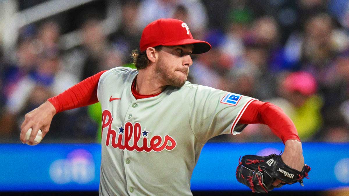 Philadelphia Phillies pitcher Aaron Nola (27) pitches against the New York Mets during the first inning at Citi Field.